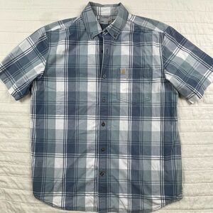Carhartt Blue Plaid 100% Cotton Utility Short Sleeve Shirt Size Large